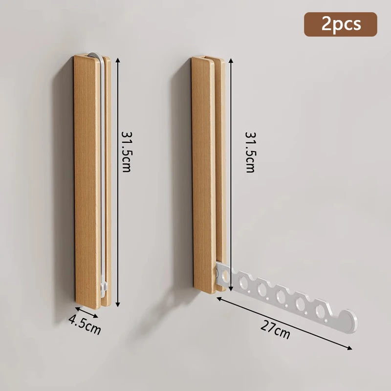 Wood Clothes Hanger  Wall Mounted Drying Rack, Collapsible Design, and Invisible Clothing Organizer for Efficient Space Saving