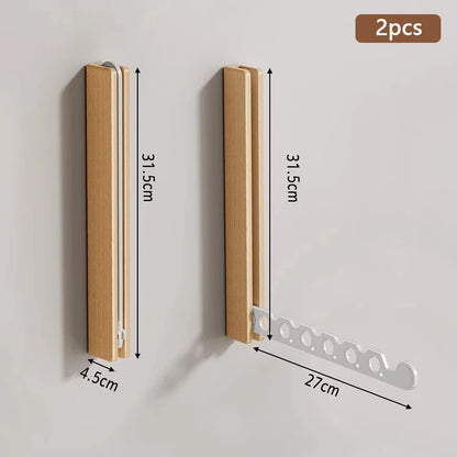 Wood Clothes Hanger  Wall Mounted Drying Rack, Collapsible Design, and Invisible Clothing Organizer for Efficient Space Saving