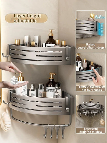 No Need To Drill Wall for Installation Aluminum Bathroom Shelf Shelves Shampoo Rack Storage Holder Kitchen Organizer Wall Rack