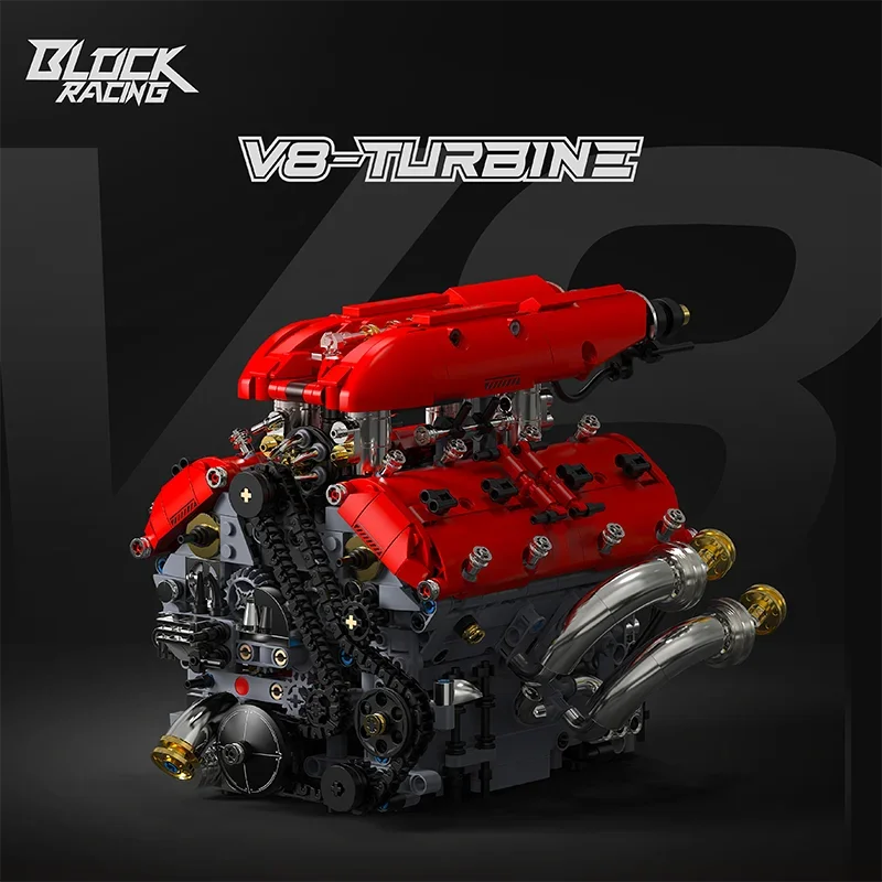 Technical V8 Engine Model Building Blocks Set with Electric Motor MOC Assembly Bricks Toy Kids Birthday Christmas Gifts 1370pcs