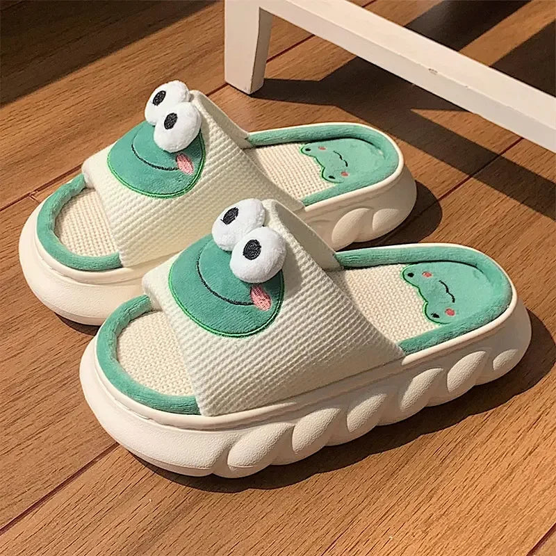 Mo Dou All Senson Designer Slippers Cute Cartoon Lovely Animals Bedroom Cotton Home Shoes Indoor Thick Sole Couples Men Women