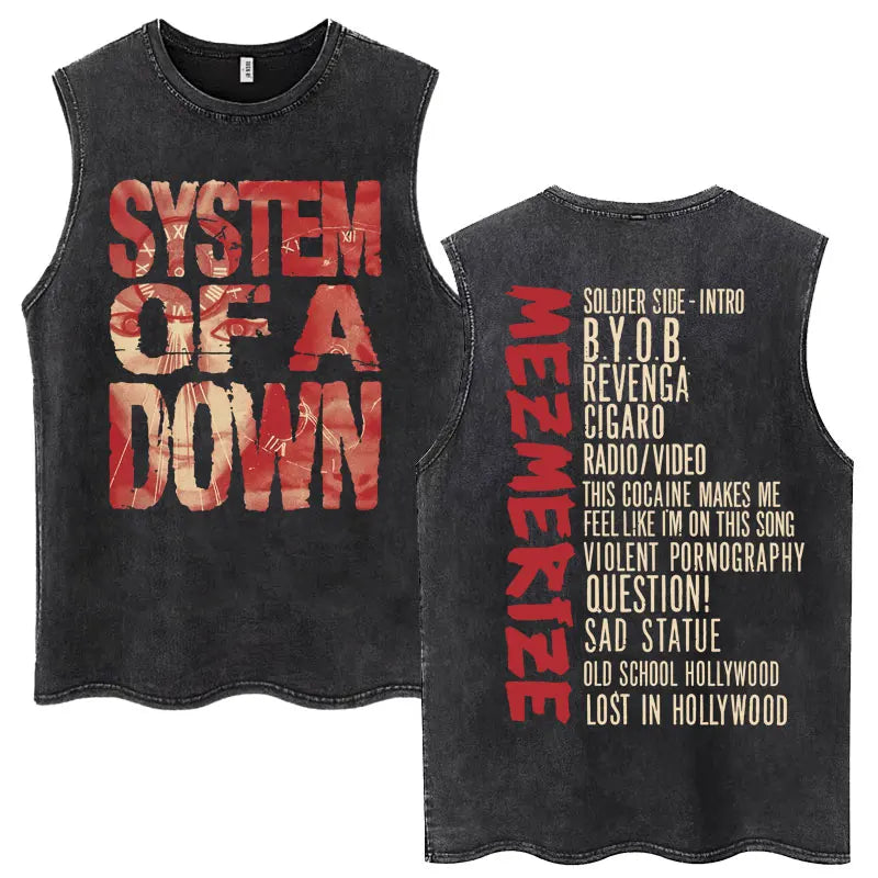Washed Rock Band Tank Tops Men's Retro Hip Hop Sleeveless T-shirt Summer Oversized Cotton Vests Gifts Fans Gifts Streetwear Tops