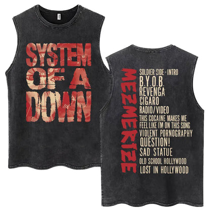 Washed Rock Band Tank Tops Men's Retro Hip Hop Sleeveless T-shirt Summer Oversized Cotton Vests Gifts Fans Gifts Streetwear Tops