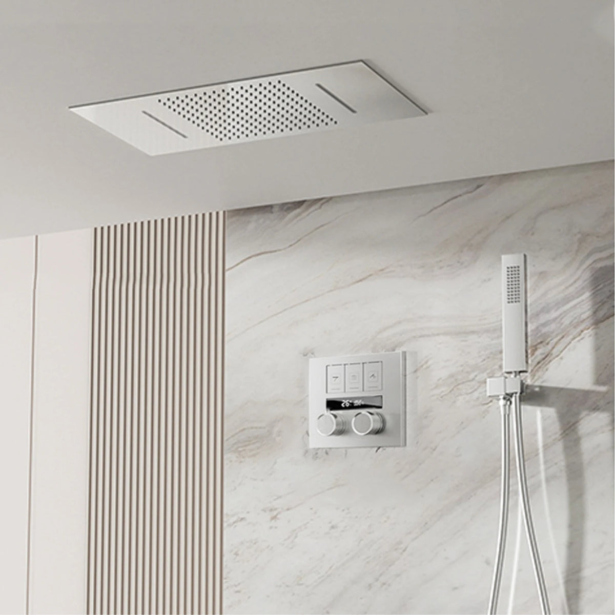 AITANA Luxury Black Brass Bathroom Faucet with Constant Temperature Digital Display Design Cold & Hot Dual Control Wall Shower