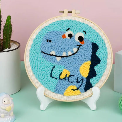 DIY Punch Needle Kits for Beginners Cute Animal with Hoop Embroidery Punch Needle Starter Craft Set Giraffe Festival Gift