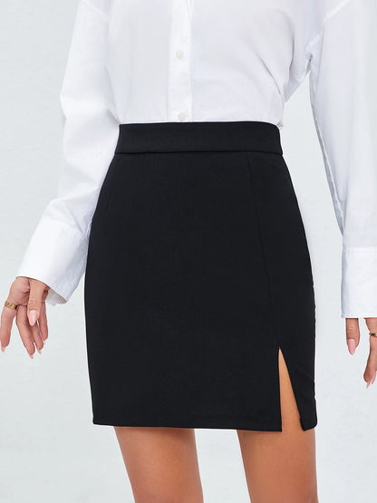 Women's Short Skirt Black High Waist Mini Skirt Side Slit Pencil Skirt Elegant Office Work Business Casual Spring Summer Skirt