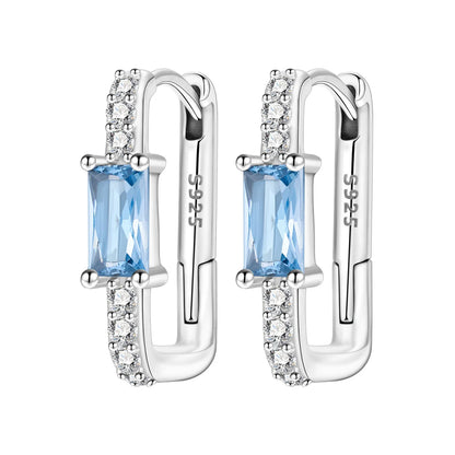 Orstarry Original 925 Sterling Silver Minimally Design Blue Zircon Earrings Women Hoop Earring Anniversary Jewelry Gifts