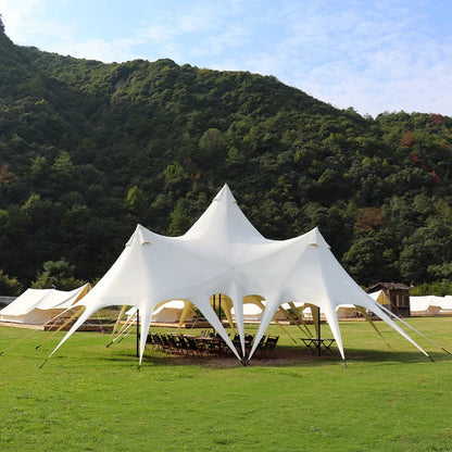 Waterproof Canvas Lotus Tipi Tent Wood Pole Glamping Tent Outdoor Resort Camping Wedding Event Custom Design