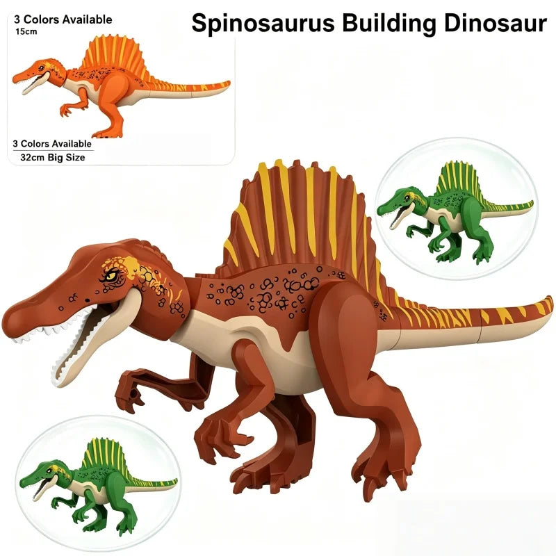 Jurassic Dinosaurs Spinosaurus Large Brick Toy Joints Open Mouth 7 Color Designs, Collectible Decor DIY Puzzle Assembly Gift