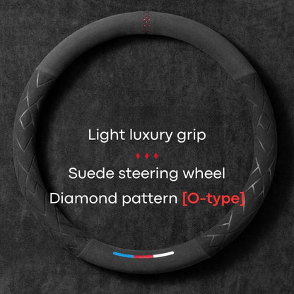Car Steering Wheel Covers Cowhide Suede Steering Wheel Cover Wrap Universal 37-38cm Breathable Steering Covers Car Accessories