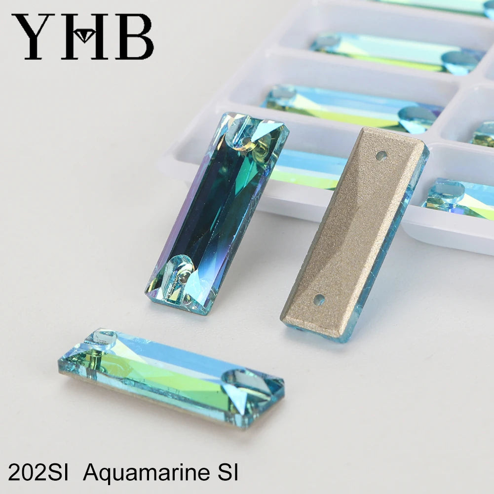 YHB Top Quality Cosmic Baguetee Glass Crystal AB Moonlight Sewing Stones Flatback Sew on Rhinestones For Garment Clothes Bags