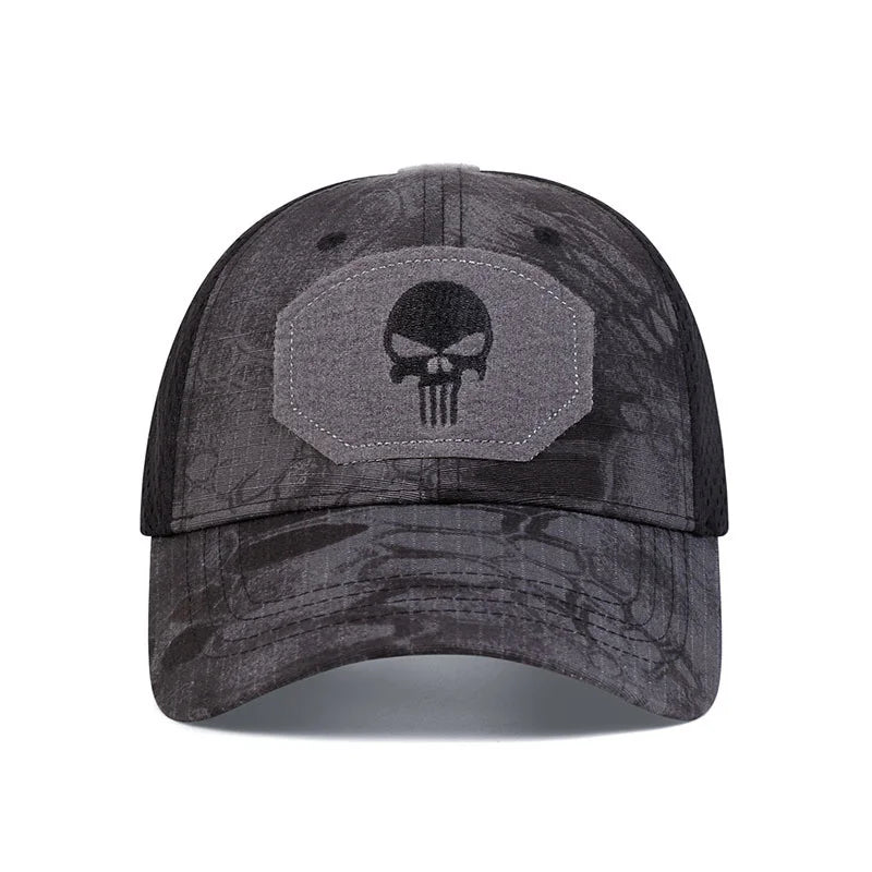 Outdoor Camouflage Adjustable Cap Summer Mesh Breathable Tactical Skull Embroidery Hat Fishing Hunting Snapback Baseball Caps