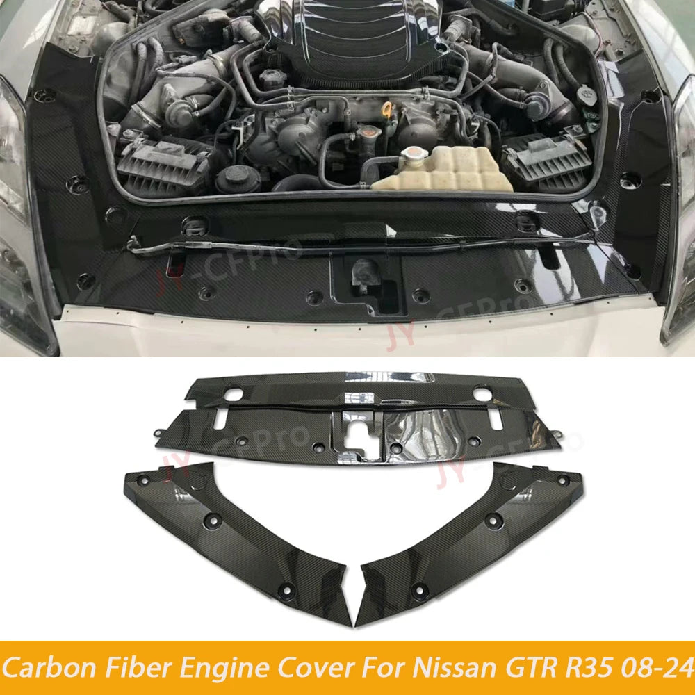 R35 3PCS Real Carbon Fiber Front Bumper Engine Cooling Cover Openable Panel Cover for Nissan GTR R35 Battery Cover 2008-2024