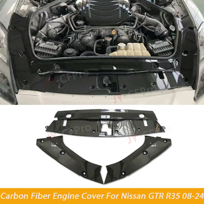 R35 3PCS Real Carbon Fiber Front Bumper Engine Cooling Cover Openable Panel Cover for Nissan GTR R35 Battery Cover 2008-2024
