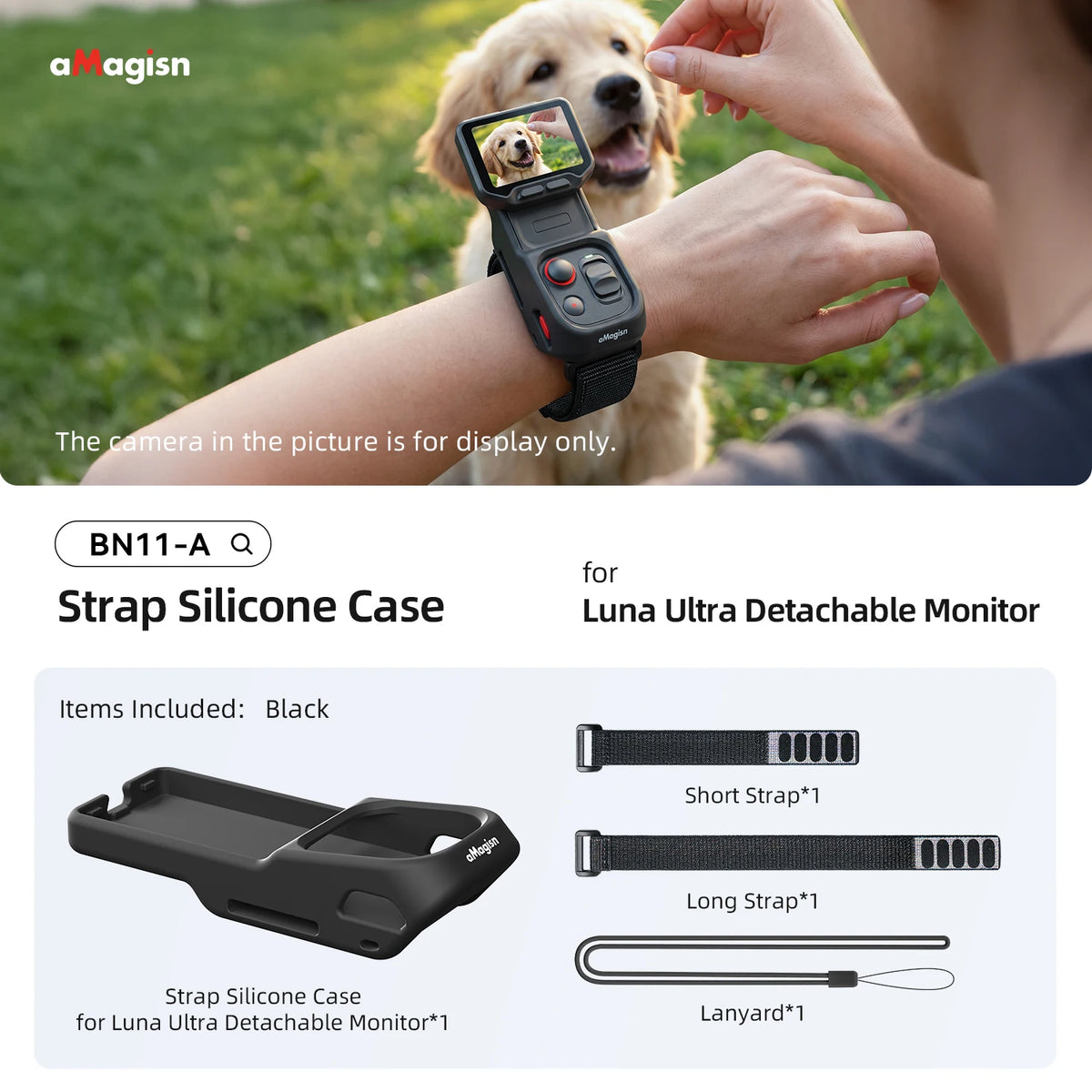 aMagisn Silicone Case with Wrist Strap for Insta360 Luna Ultra Detachable Touchscreen , Real-time Preview for Vlogging Travel