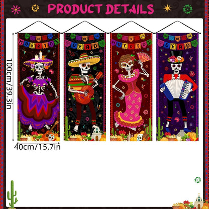 Halloween Skeleton Hanging Flag banner Mexican Day of Dead Porch Door Wall Decor Yard Festive Party Supplies
