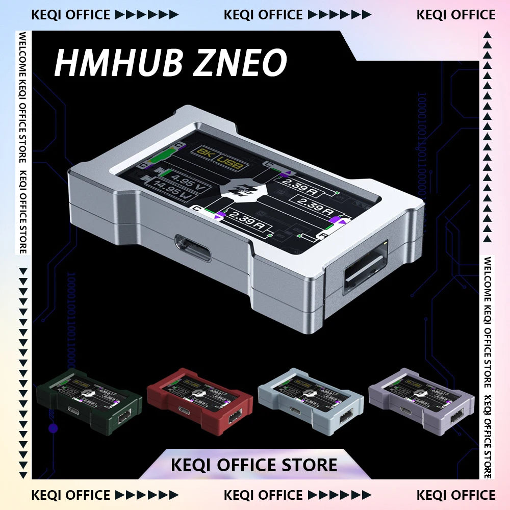 HMLAB ZNEO Gaming USB Hub - 2-to-3 Port, Independent Power, 8K Hz, With Screen, Trendy For Gaming Ambience Desk Setup Gifts