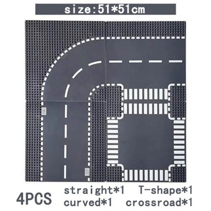 City Road Street Baseplate Straight Crossroad Curve T-Junction Building Blocks Base Plates Construction for Children Kids