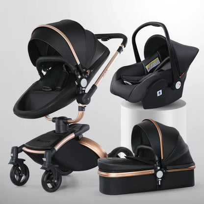 Baby Stroller 3in1 Two-way High Landscape Baby Carriage PU Leather Foldable Shock-absorbing Eggshell Stroller 2in1