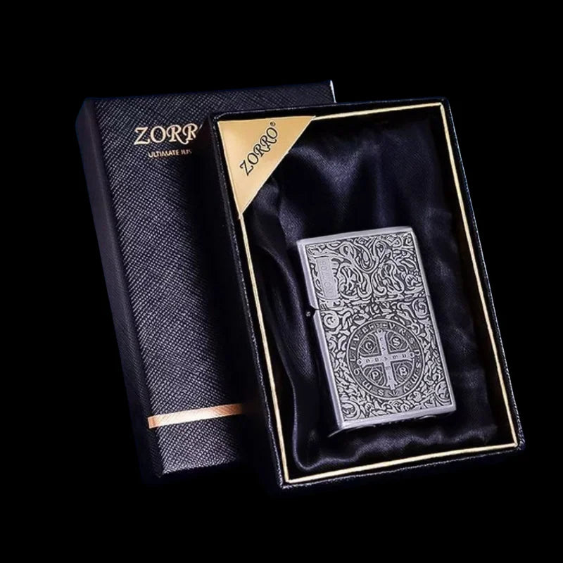 Zorro Constantine Windproof Kerosiene Lighter, Embossed Craftsmanship Retro Old-fashioned Grinding Wheel Lighter, Gift for Men