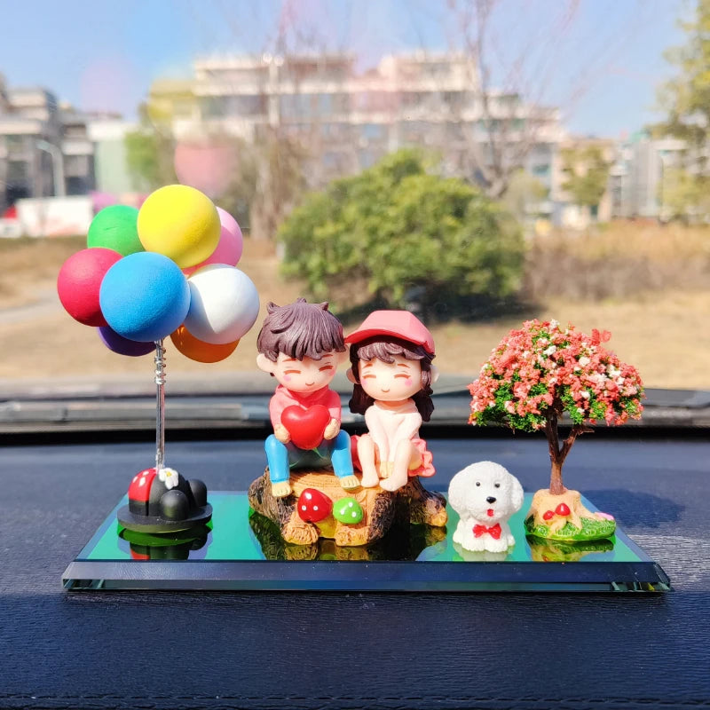 Cute Cartoon Couple, Car Decoration, Romantic Figurines, Balloon Decor, Car Ornament, Dashboard Accessory, Romantic Gift