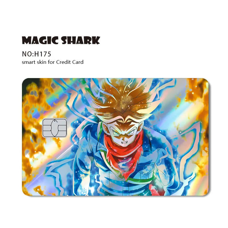 Magic Shark Goku Vegeta Cool Shinny Holographic Laser Credit Debit Card Sticker Film Front Skin Cover