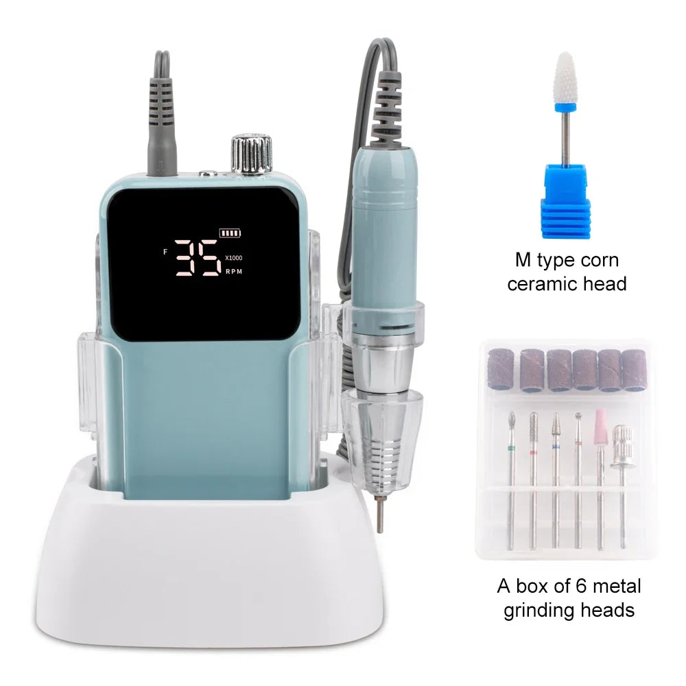 SIMINAIL Rectangle Nail Drill Rechargeable Desktop Base 35000RPM Manicure Electric Machine Nail File Pedicure Cordless Drilling