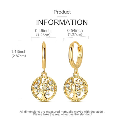 925 Sterling Silver Earrings Women Sparkling Gold Plated Tree of Life Hoop Earring For Anniversary Wedding Jewelry Gifts