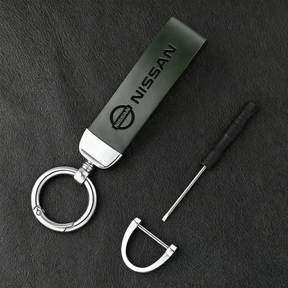 Vintage Leather Car Keychain Key Ring Pendant Fit For Nissan Sylphy N7 Qashqai J10 J11 Note Teana Navara Juke GTR 350Z Patrol Ti