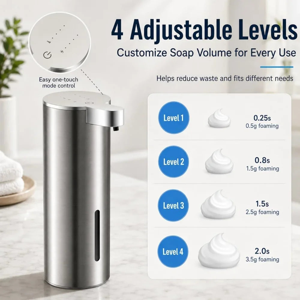 Stainless Steel Automatic Soap Dispenser USB Rechargeable Waterproof Smart Sensor Kitchen/Bathroom Foam/Liquid Soap Dispenser
