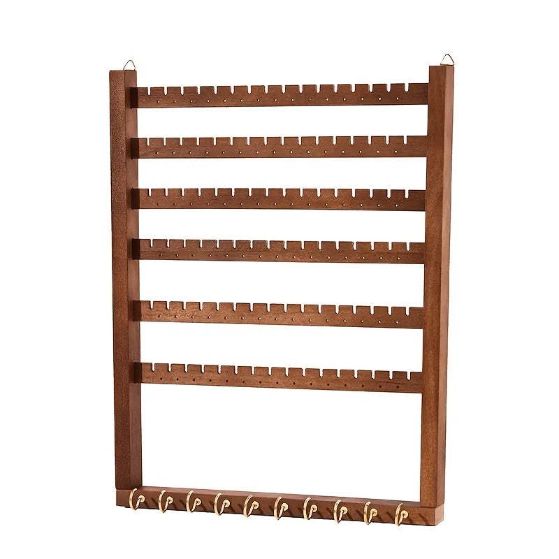 Multi-function Wooden Wall Hanging Rack, Jewelry Display Storage Holder & Key Hook for Home Entryway