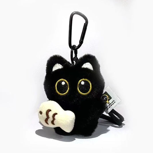 1/6PCS Cute Black Cat Plush Toy Keychain Cartoon Kitten Soft Plush Doll Pendant Car Key Backpack Bag Decoration