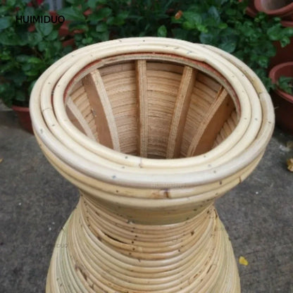 Large Natural Woven Rattan Floor Vase Bohemian Style Eco-Friendly Living Room Centerpiece Standing Planter for Home Decor
