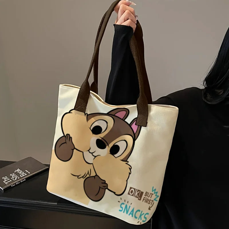 Disney Chip'n Dale multi compartment tote bag, portable handbag, casual and stylish large capacity outdoor single-sided bag