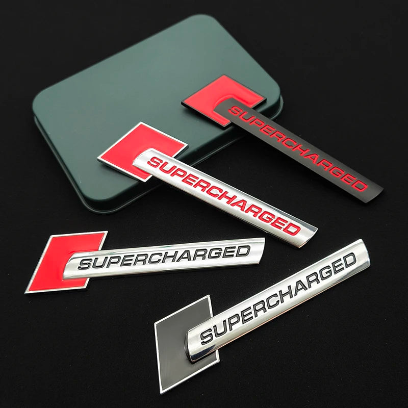 3D Metal Supercharged Logo Car Stickers Rear Trunk Fender Emblem Badge Decal For Audi A3 A4 A5 A6 A7 A8 Q3 Q5 Q7 Q8 Accessories