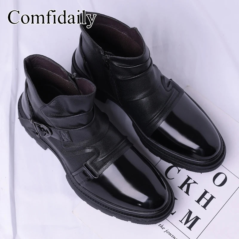 Fashionable  casual personalized motorcycle men boots with retro V-mouth side zipper outdoor oversized (39-48) riding boots