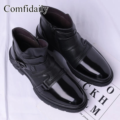Fashionable  casual personalized motorcycle men boots with retro V-mouth side zipper outdoor oversized (39-48) riding boots