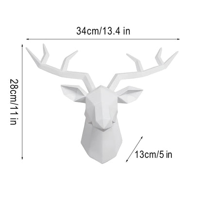 Deer Head Sculpture Animal Statue Figurines Wall Hanging Creative Elk  Art Antlers Statuette for Office Decoration Wall Mount