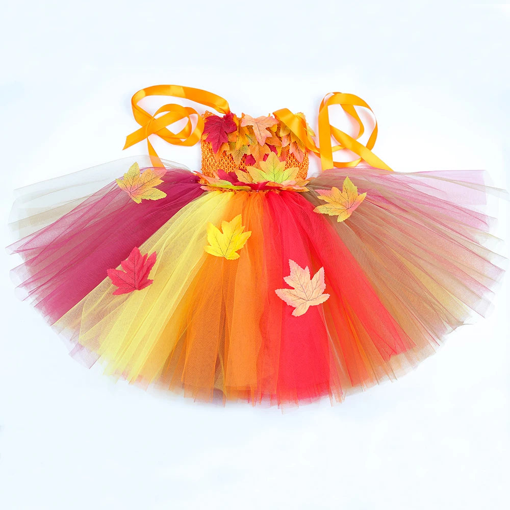 Kids Fairy Costume for Girls Maple Leaves Fall Autumn Woodland Fairy Tutu Dress Girl Halloween Thanksgiving Tulle Princess Dress