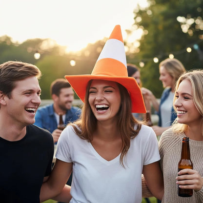 Adult Orange Traffic Cone Hat Funny Road Construction Cone Costume Headwear  for Halloween Party Cosplay Event Novelty Accessory