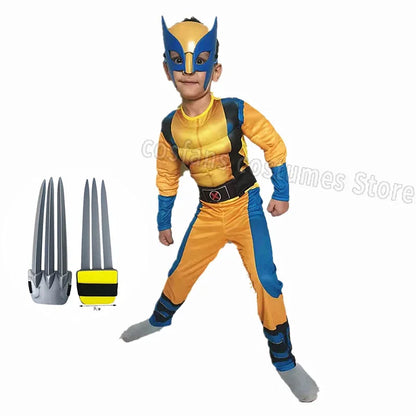Wolverine Cosplay Costume Superhero Muscle Jumpsuit Bodysuit Claws Cape Suit Wolverine Halloween Party Costume