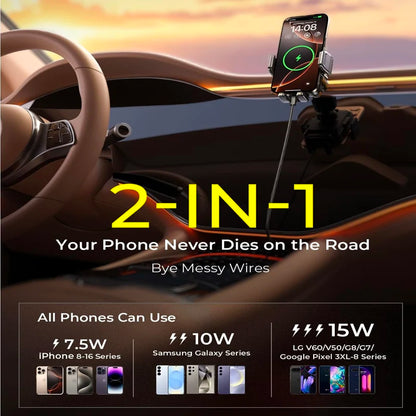 UYUXIO Manual Clamp Wireless Car Charger 15 Fast Charging Air Vent Car Mount Phone Holder for iPhone Samsung Android Phone