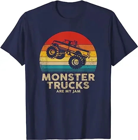 Monster Truck Are My Jam Vintage Tees Retro Sunset Cool Engines T-Shirt Monster Truck Car for Birthday Boy Sons Gifts Cute Tops