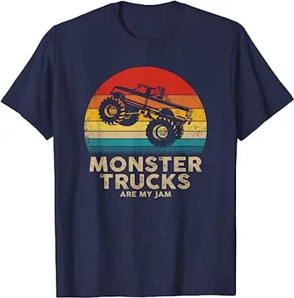 Monster Truck Are My Jam Vintage Tees Retro Sunset Cool Engines T-Shirt Monster Truck Car for Birthday Boy Sons Gifts Cute Tops