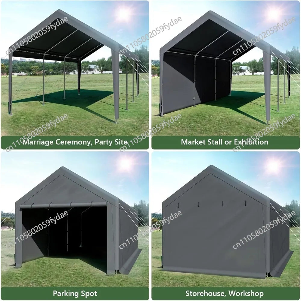 3M X 6m PE Heavy Duty Canopy Steel Canopy Storage Shed, Portable Garage Party Tent with Removable Side Walls and Doors
