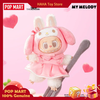 NEW POP MART The Monsters X Sanrio Family Labubu Hello Kitty Kuromi Vinyl Plush Doll Keychain Blind Box Kawaii Toys Kids Gift
