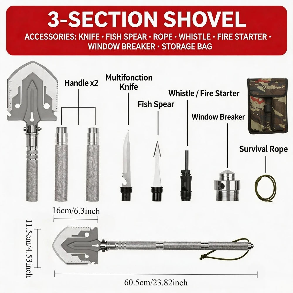 Multifunctional Folding Camping Shovel, Portable Military‑Style Survival Spade for Outdoor Camping Hiking Car Emergency