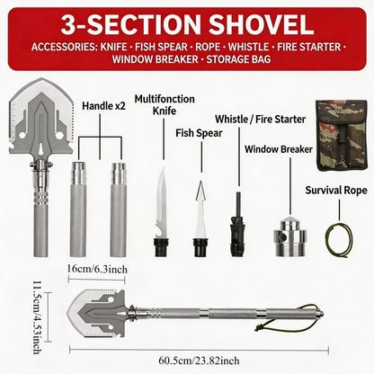 Multifunctional Folding Camping Shovel, Portable Military‑Style Survival Spade for Outdoor Camping Hiking Car Emergency