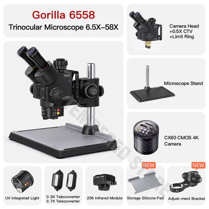Qianli Gorilla 6558 Trinocular Microscope 6.5X-58X Zoom Industrial Thermal 4K Camera For Mobile Phones Motherboard Repair Tools