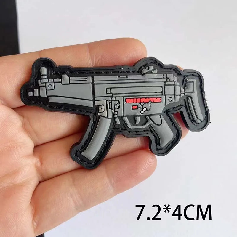 3D PVC Rubber Morale Patches Mini Pistol, Rifle Army Badge Stickers, Military Tactical Patch With Hook For Backpack